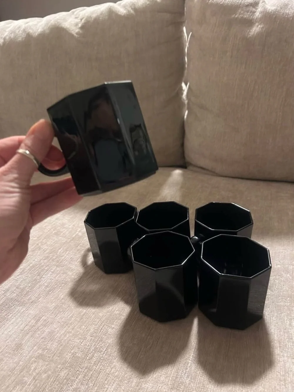 Black hexagonal Ceramic Mug - Set of 6